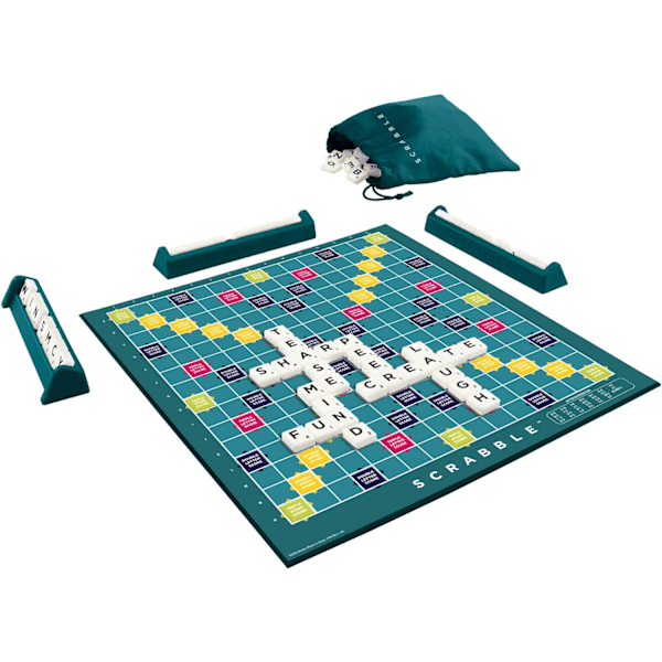 Klassisk Scrabble, Original Ordkryssbrettspill, Engelsk Versjon, Familiespill for Voksne og Barn, Ordspill for 2 til 4 Spillere