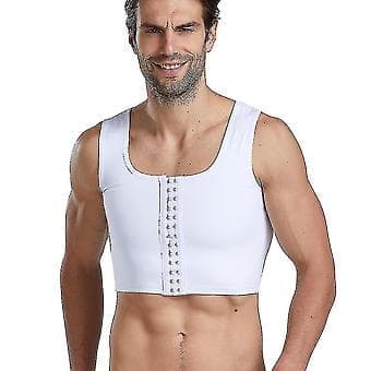 Kompresjonskorsett for menn, tanktopp med tre bryst, vestformende undertøy, slankende undertrøye -r (XL Hvit)
