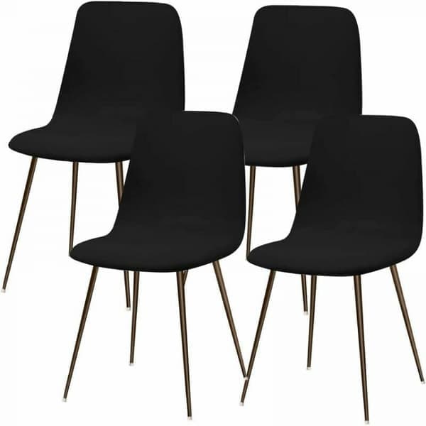 Svart stretch skandinavisk stoltrekk sett med 4 moderne spisestuestoler