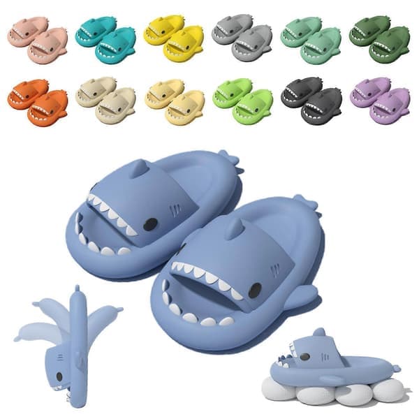Shark Slides Barn Voksen Dame Herre Shark Tøfler - Cloud Shark Slide Strand Sandaler Unisex Pute Hus Santa, 100% Ny blå