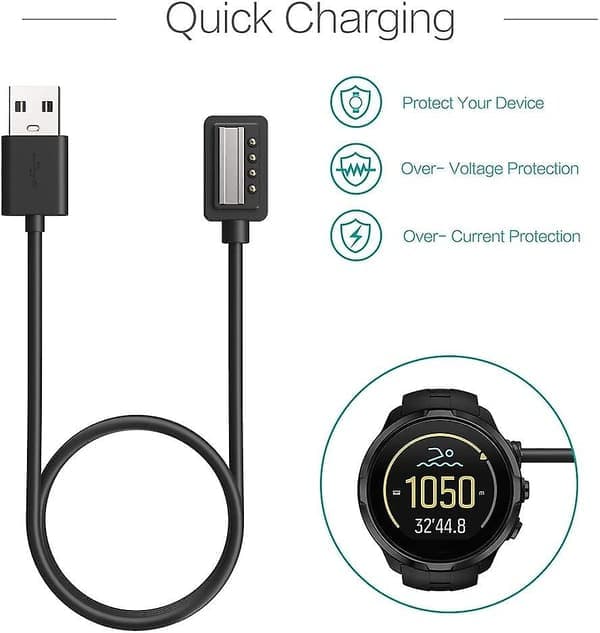 Lader kompatibel med Suunto 9, D5, Spartan Ultra Hr, Spartan Sport Wrist Hr, Eon Core - Magnetisk USB-ladekabel (100 cm)