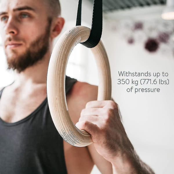 Gymnastikringer i tre med opphengsstropper - sett med 2 - 6 meter lange - Justerbare gymnastikringer - for hjemmetrening og fitness