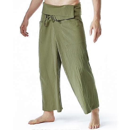 Thai Fisherman Bukser Stilige Ensfargede Lin Yoga Bukser Løstsittende Herre Yoga Bukser Thai Fisherman Bukser Hverdagsliv