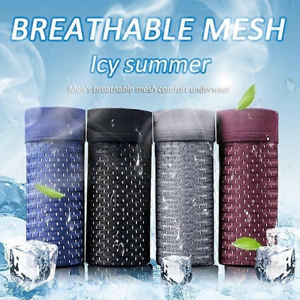 4-pakning Bambus Myke Undertøyshorts Sommer Ice Silk Mesh Boxershorts for Menn