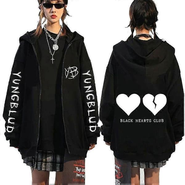 Singer Yungblud Black Hearts Club Hettegenser med Glidelås Fleece Bomull Zip Up Hettegensere Menn Kvinner Rock Vintage Oversized Zip Up Jakke