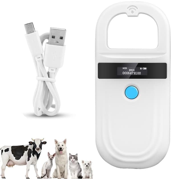 ING Pet Spesifikk Bluetooth RFID Chip Leser - USB Lading - Trådløs - Støtter FDX-B og EMID - 134.2KHz/125KHz OLED Display - Hvit