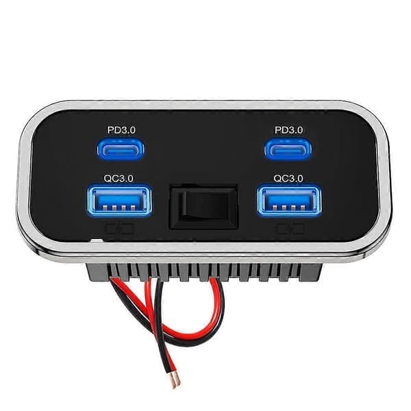 4 porter 12V bobil USB-uttak dobbel PD3.0 Type-C hurtiglading og QC3.0 panel