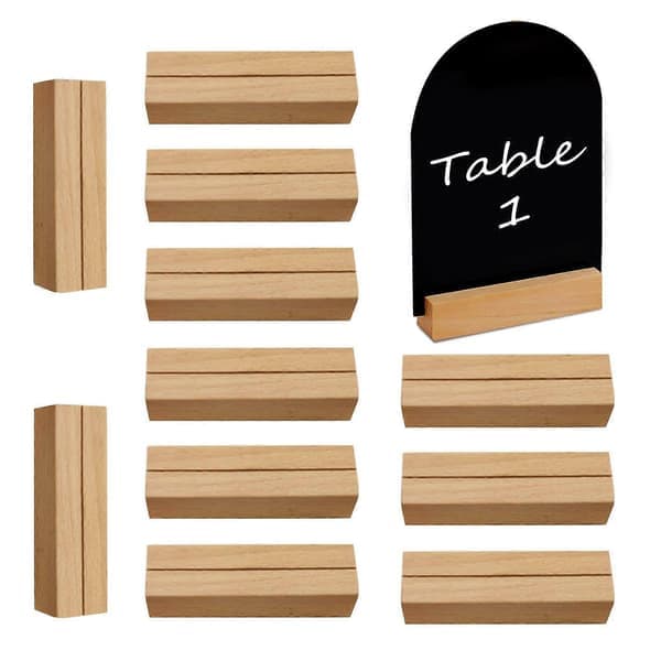 12 Pakke Bordkortholdere i Tre for Bryllupsbord, Bordnummerholdere i Ekte Tre, Meny Kortholdere, Solid Base og Elegant Design