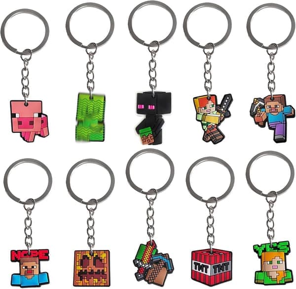 10-pakning Minecraft nøkkelringer, festposefyll, nøkkelring, søt, Minecraft nøkkelring, festgaver, skolepremier for gutter jenter barn