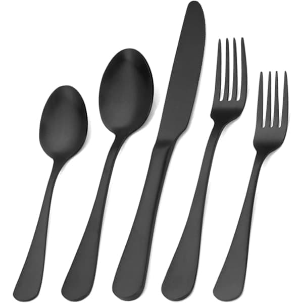 Matt Sort Bestikksett, Finish 30-Delt Rustfritt Stål Bestikksett, Kjøkkensett Service for 6 Sett Servise Bestikksett