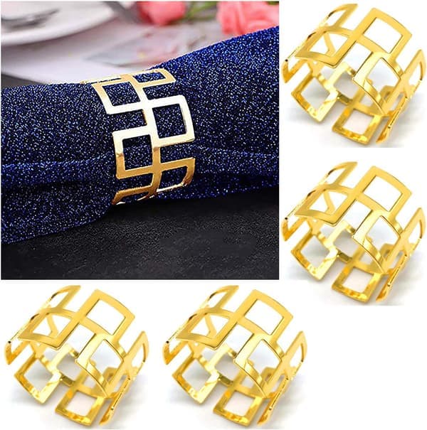 Serviettringer og -holdere, 12 stykker (Great Wall-Gold) Metallserviett