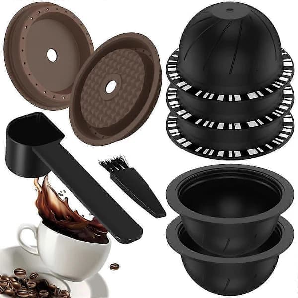 5 stk. Gjenbrukbare Vertuo-kapsler for Nespresso-maskin, Kaffekapsel med 2 silikonlokk, 1 skje og børste