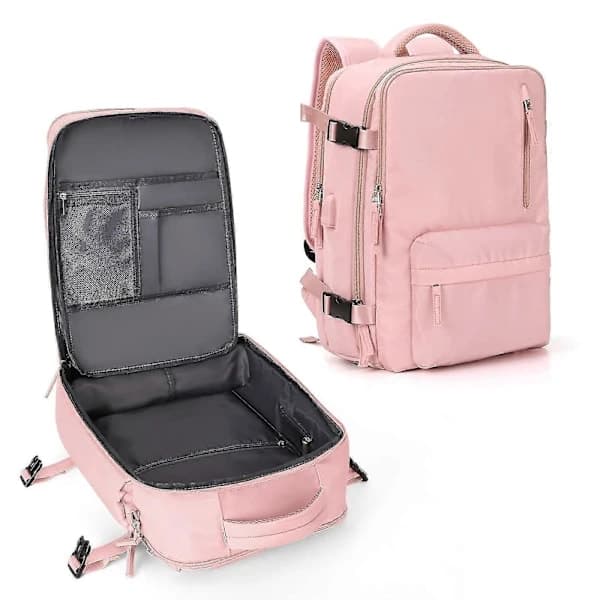 Vanntett Lettvekts Reiseryggsekk Vesker Stor Kapasitet Dame Multifunksjonell Reiseveske USB-Lading Kvinne Flybagasje Rosa 43x30x20cm