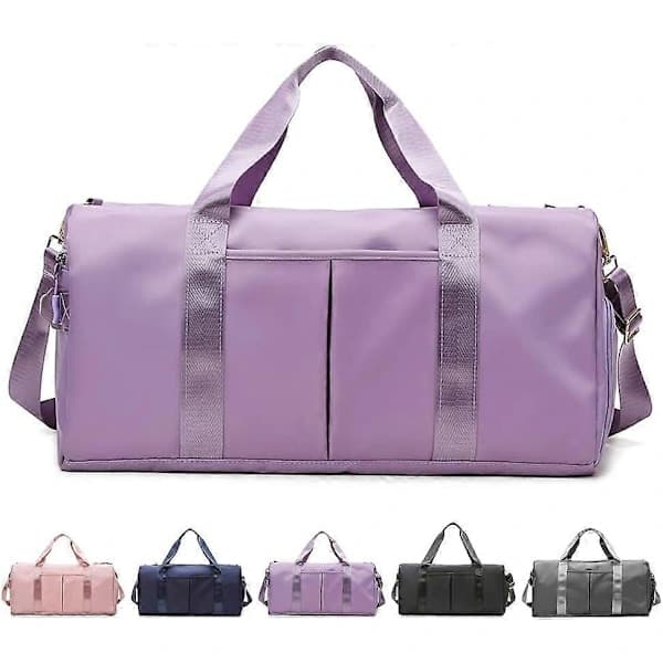 Sportbag med fuktbestandig lomme og skoskap, vanntett tørr/våtsikker gymbag, reiseveske for menn og kvinner (lilla)