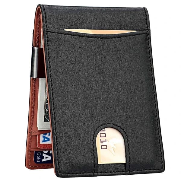 Pengaklipp Lommebok Herre Slim Frontlomme RFID-Blokkerende Kortholder Bifold Lommebok