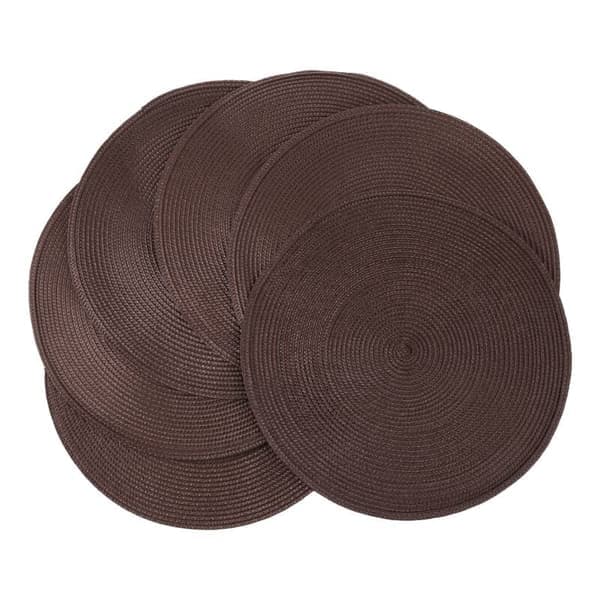 Sett med 6 runde flettede spisebrikker for spisebord, sklisikre vaskbare vevde spisebrikker 38 cm (brun)
