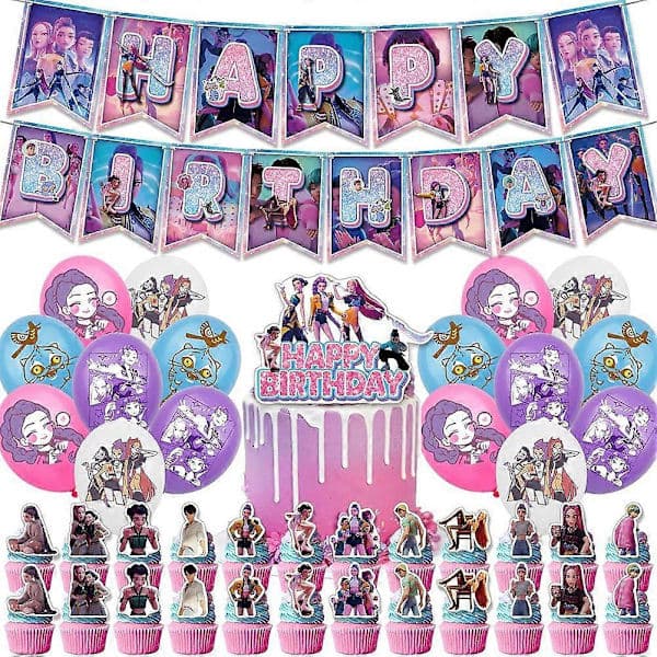 Kpop Demon Hunters Bursdagsselskap Sett - Banner, Kaketopp & Ballonger for Barn Anime Tema