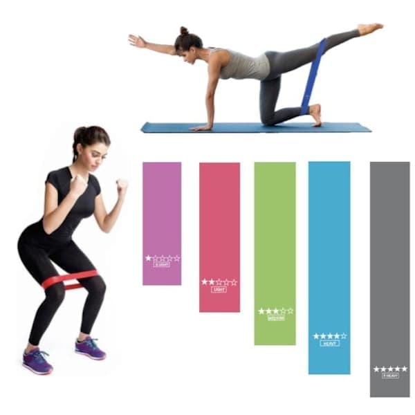 5-paknings sett med motstandsbånd, treningsbånd for yoga, styrketrening og rehabilitering, flerfarget