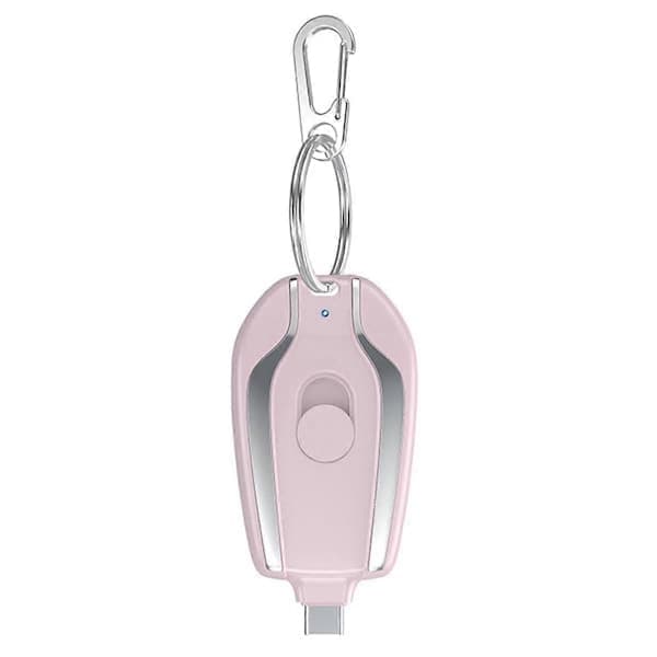 1200mAh Bærbar Mini Powerbank Nøkkelring - Eksternt Batteri for Smarttelefoner, Type-C, Rosa