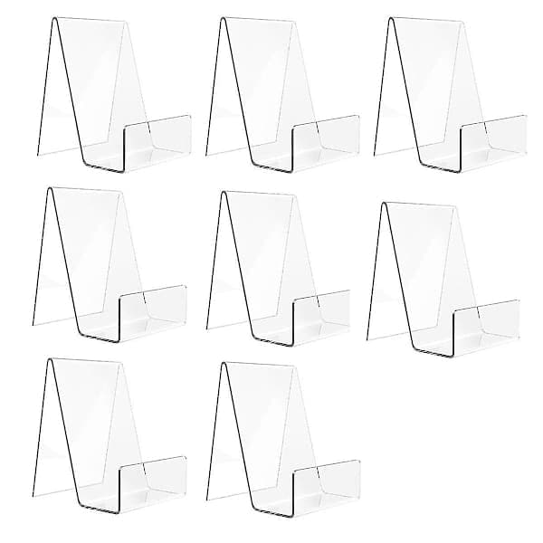 8-pakning Akryl Bokstativ - Transparente Display Staffelier for Album, CD, Bilde, Tallerkenutstilling