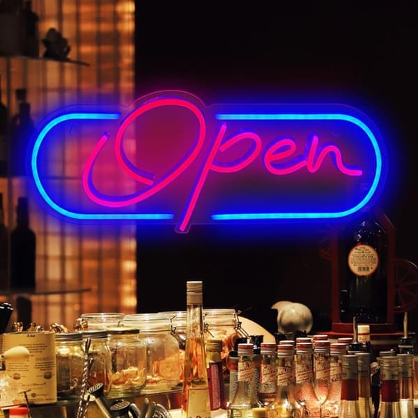 Neon Business Open-skilt, 42x16cm LED Špent Neonlys med USB-strøm for fest, bar, salong, kafé, restauranter, klubb, hotell, veggdekorasjon