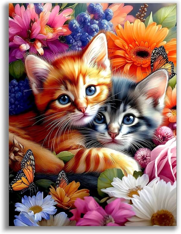 Diamantmalingssett for voksne, katt diamantkunstsett for voksne, to katter edelstenmalingssett for voksne for gave hjemmeveggdekor gave 30*40 cm/12*16