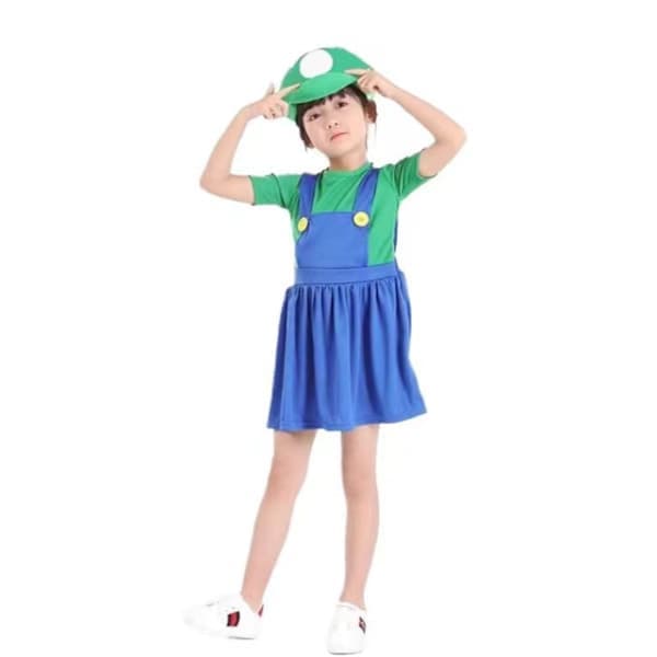 Super Mario Luigi Bros cosplay kostyme for barn, grønn jente xl: 140cm