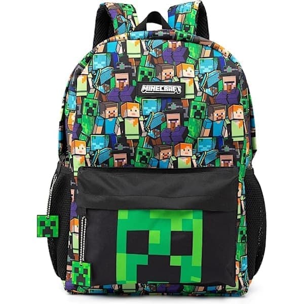 Minecraft Ryggsekk for gutter | Svart Skolesekk for barn | Grønn Creeper Zombie Skjelett Enderman   u0026 Hulespindel [JR]