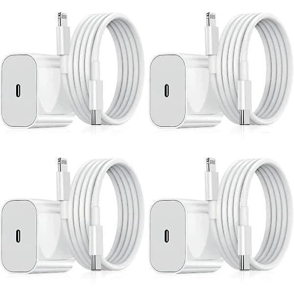 4-pakning - iPhone-lader - Hurtiglader - Adapter + 2M kabel 20W Lightning Hvit 4-pakning iPhone (NT) 4-pakning Lightning