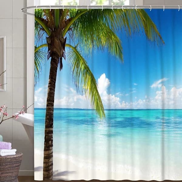 180x200 Design Dusjforheng Tropisk Hav Palm Mønster[SC]