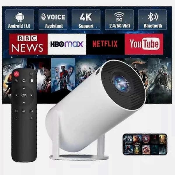 5G 4K Projektor Smart HD LED WiFi Bluetooth HDMI. USB Android Kontor Hjemmekino