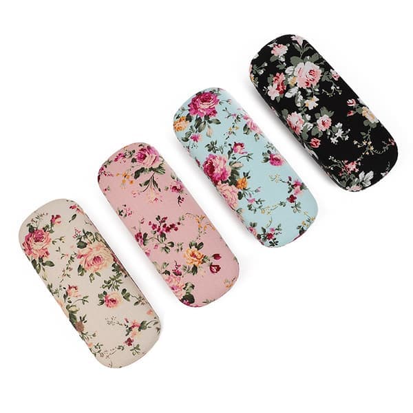 #4 Brilleetui Hårde Brilleetui for Kvinner Blomsterstoff Bærbar Retro Brilleetui 4 Blomsterfarger#