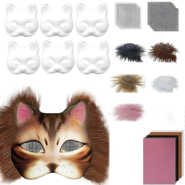 Orc Maskesett DIY Plysj Dyremaske, Halloween Rollespill - Rev, Katt Plysjmaske, Inkludert Øyenett og Filtark
