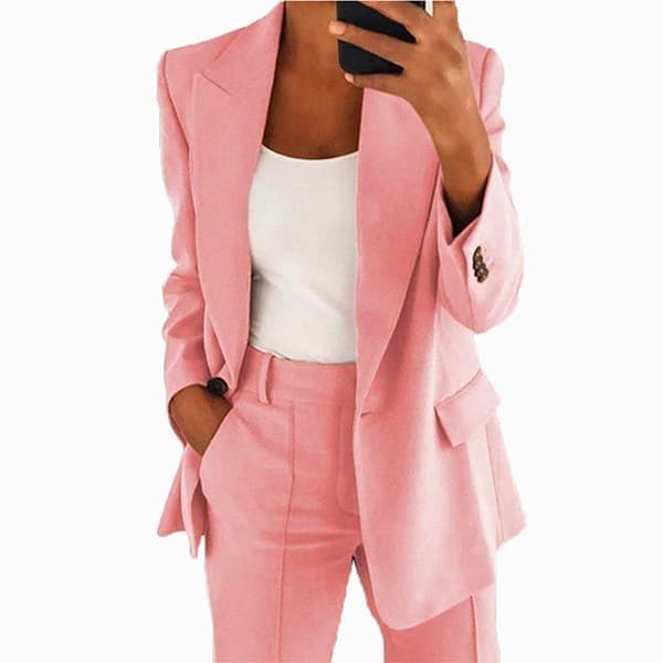 Dames todelt dresssett, jakke og bukser, rosa.