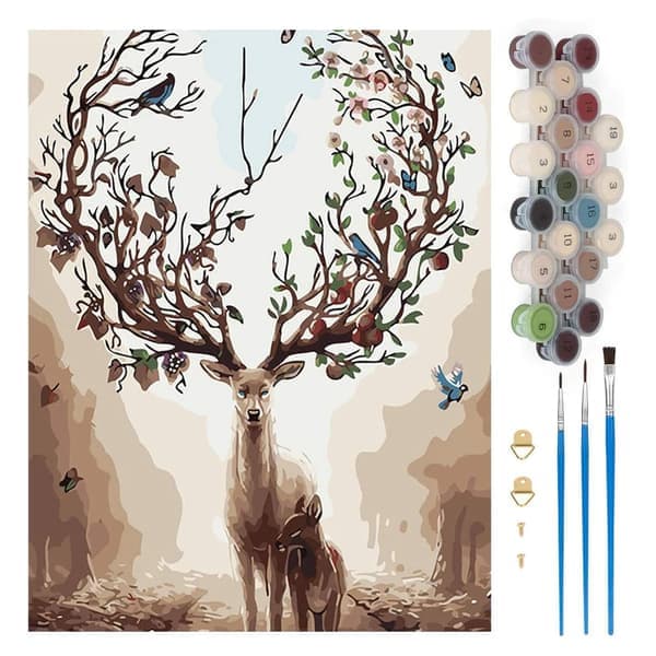Tallkunst, Hjort DIY Nummer Maleri, Kreativ Hobby Mal etter nummer sett, Mal etter nummer for barn/voksne/seniorer, Uten ramme (40 x 50 CM)