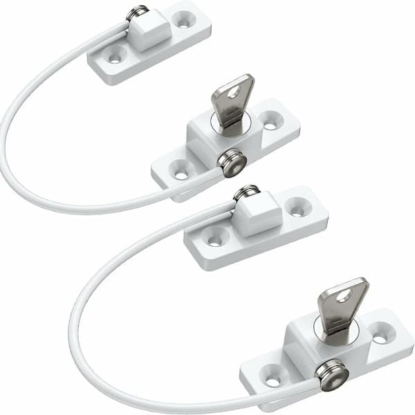 Barnesikring for vinduer, 2 stk. sinklegering, barnebeskyttelse for vinduer, PVC, barnesikker vinduslås med skruer og nøkler, perfekt for