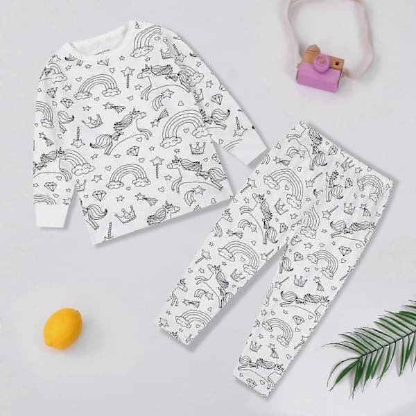 Kreative barn DIY Graffiti Pyjamas Hjemmesett, Fargelegg dine egne nattøy-pyjamaser for gutter og jenter Enhjørning