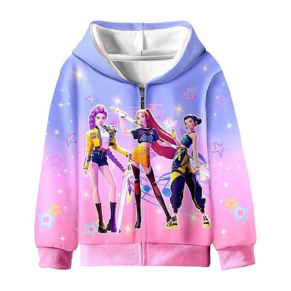 Barne Jenter KPOP Demon Hunters Hettegenser HUNTRX Glidelås Genser Casual Hettegenser Topp Nyhet Klær 4-12 Šr s10523