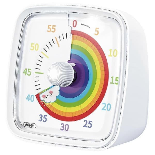 60-minutters visuell timer med nattlys, nedtellingstimer, Pomodoro-timer med regnbuemønster for Ki