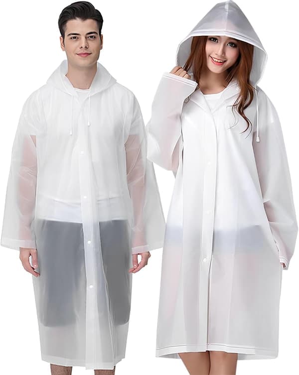 Regnponcho Regnfrakker for Voksne, 2 Pakke Gjenbrukbar Regnjakke Regntøy med Hetter og Ermer, Vanntett for Nødsituasjoner, Utendørs, Camping