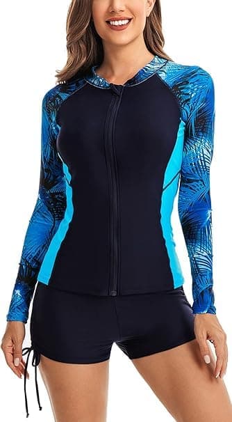 UV-beskyttende rash guard for kvinner UPF 50+ langermet svømmeshirt, svømmeshirt med glidelås, hurtigtørkende badedrakt for kvinner