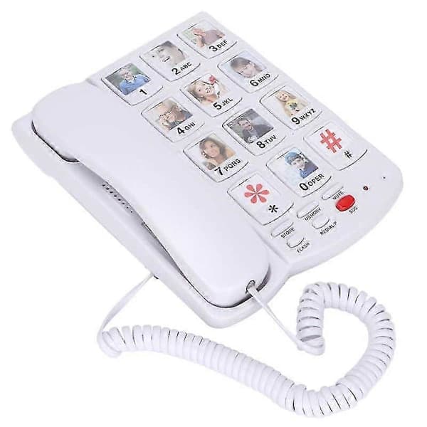 Fasttelefon med store knapper, fasttelefon for skrivebord med hurtigvalgsfunksjon, hjemmetelefon for eldre