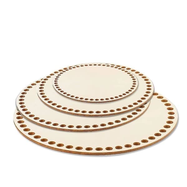 4 stk Runde Trebaser for Heklede Kurver Diameter 10cm/15cm/20cm/25cm Sirkulær Trebase Trekurv Bunn