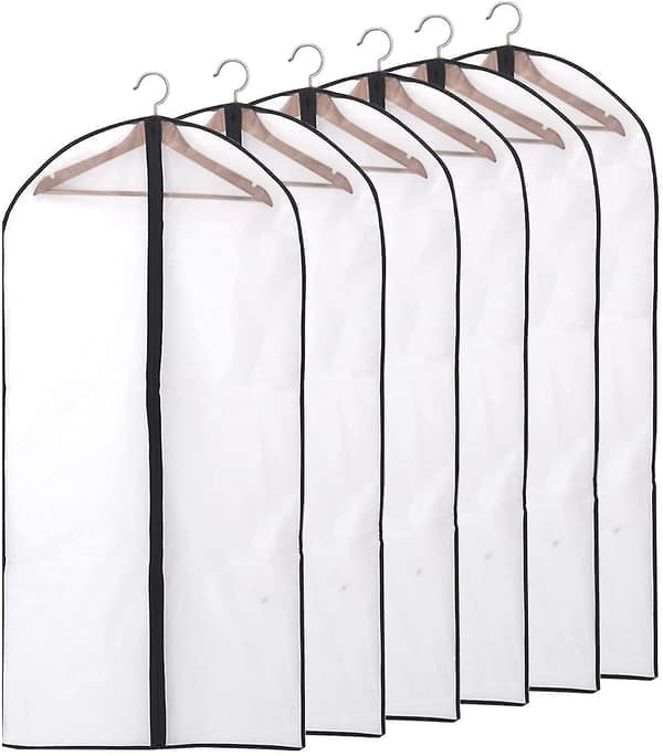 Pakke med 12 klesposer, dresspose lang, 60 x 120/100 cm kant gjennomsiktig dresspose klesposer
