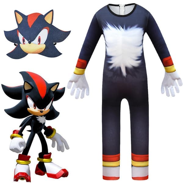 Sonic The Hedgehog Cosplay Kostyme Klær Til Barn Gutter Jenter Jumpsuit + Maske + Hansker 9-10 Šr = EU 134-140 Shadow Jumpsuit + Maske