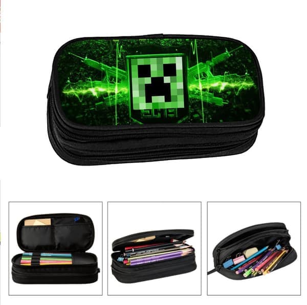 Minecraft penal student barn penal stor kapasitet penal elastisk dobbelt lag bærbar blyantveske