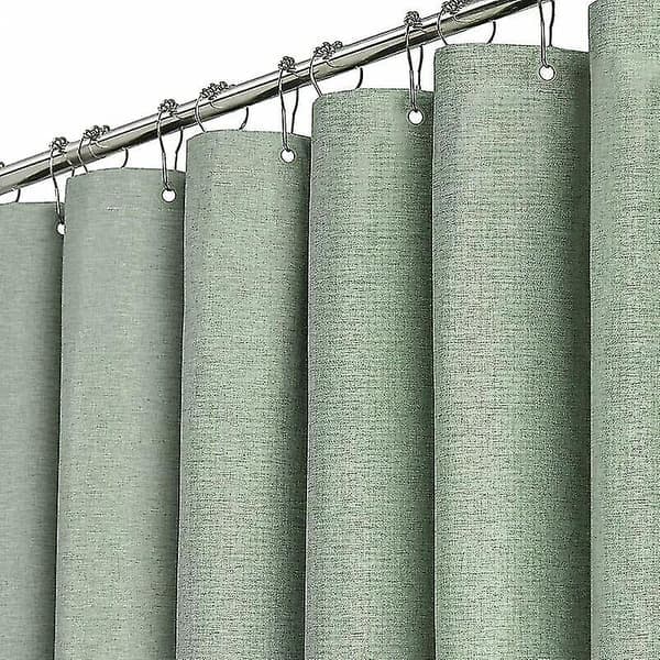 Dusjforheng 180x200cm, ekstra lang salviegrønn - Dusjforheng i linstrukturert, tungt stoff med 12 plastkroker, stor hotelluksus enkel