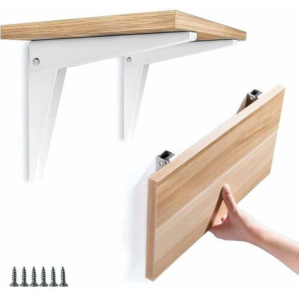 2 stk. Sammenleggbare Veggfester, Hyllebraketter Hylleholder Metall Sammenleggbar Brakett Garasjebrakett DIY Sammenleggbar Hylle, Hvit 8\"/200mm