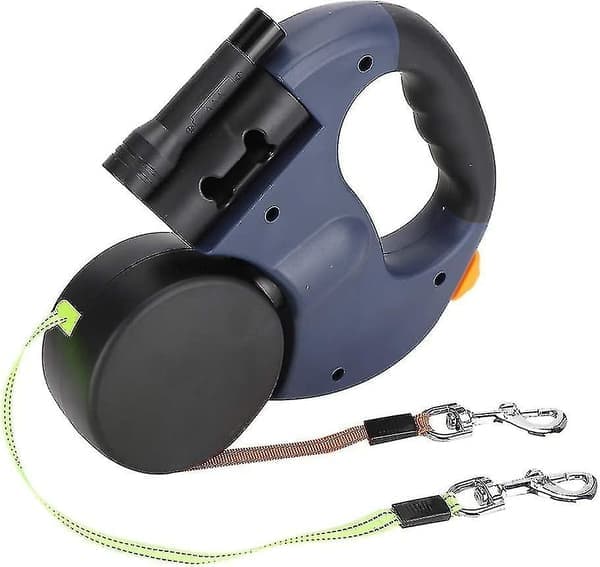 Dobbelt sammenleggbart hundebånd med to 3 meter lange snorer 360 Tangle free Dobbelt hundebånd for turer med to hunder opptil 50 Lb grå