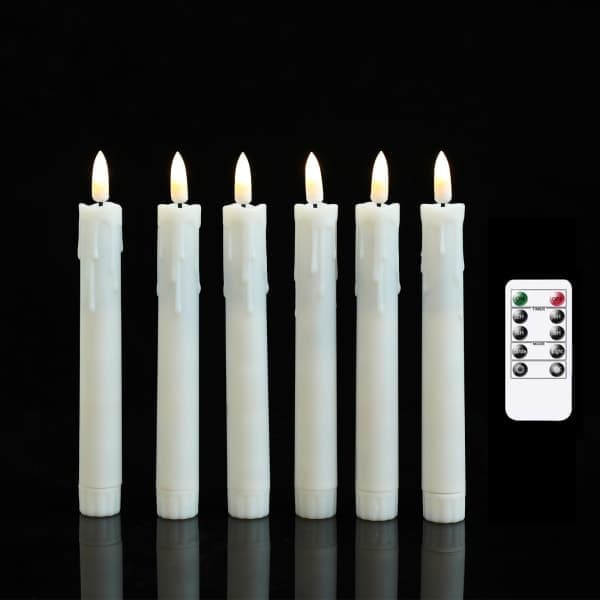 6-pakning flammeløse flimrende LED-lys (17,5 cm, beige) med fjernkontroll [ZHE]